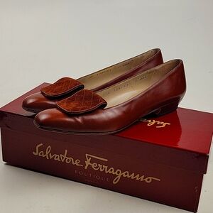 Salvatore Ferragamo Leather Pumps, Brown, Women's 7.5